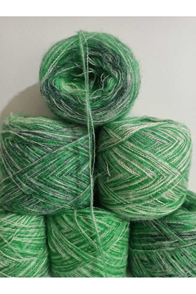 İPEK YÜN İPLİK DÜNYASI Angora Knitting Yarn (Green, White) Chain Yarn Color G...