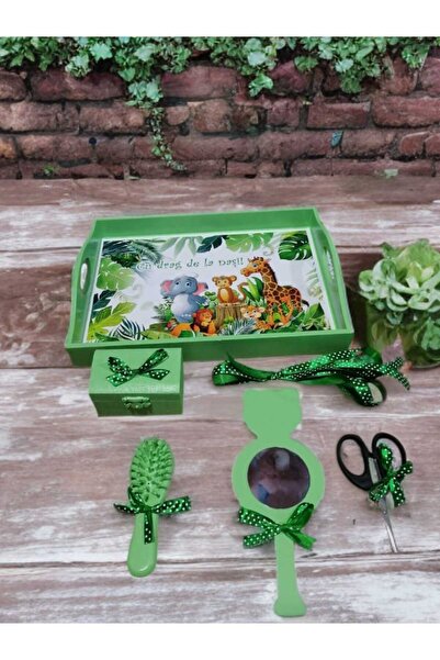 OBSIDION Tavita mot / turta colorata cu print - verde animale din jungla