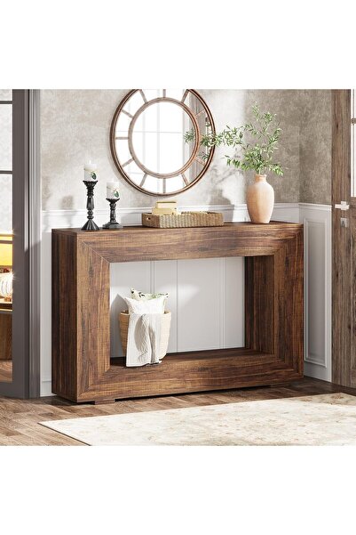 Yanara طاولة كونسول صناعية طويلة جدًا بطول 120 سم، رف من طبقتين لوضعها خلف ال...