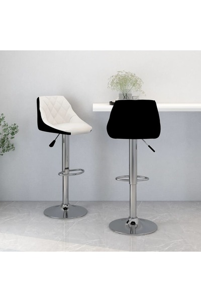 vidaxl كرسيان بار، قطعتان، أبيض وأسود، من الجلد الصناعي