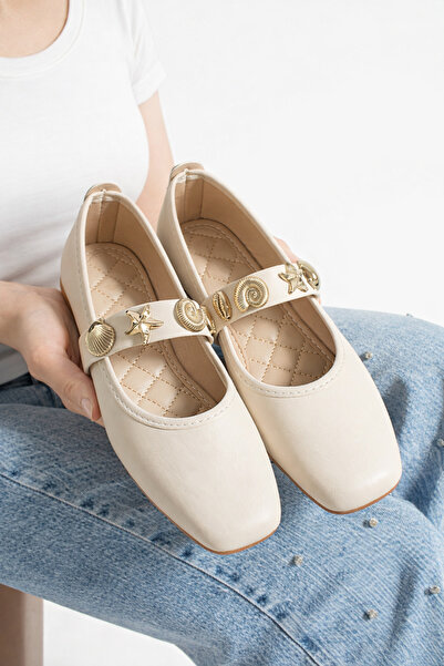 STOCON Women's Skin Beige Seashell Ballerina Office Home and Outdoor Shoes St...