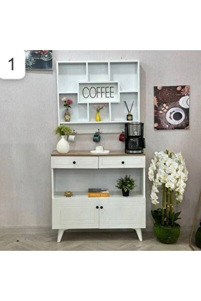 LAMST ركن قهوة عصري باللون الأبيض مع رف كبير أبيض