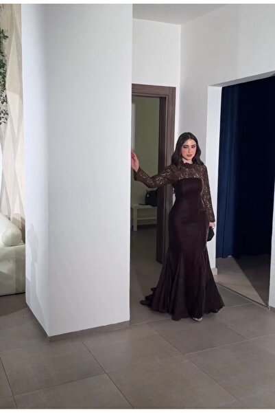 Princess costumes Women's long mermaid evening dress with lace sleeves - burn...