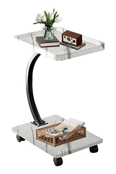 Türkiye Contemporary Rolling Laptop Table with Marble Pattern