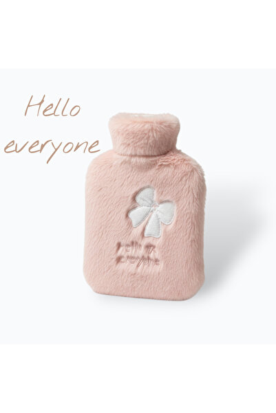 Hakan Living Hello Everyone Pink Plush Thermal Hot Water Bag 1 Lt - with Ribbon