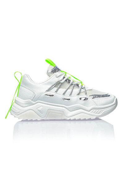 MANGATA White Sneakers High Sole Neon Green Accessories