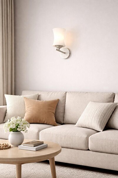 BİAVİZE شمعدان حائط من الكروم الأبيض مع زجاج أبيض