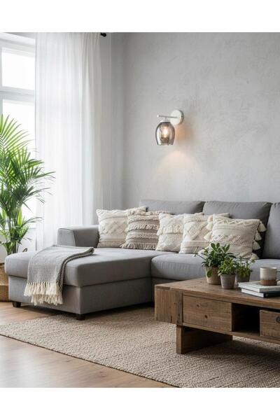 BİAVİZE شمعدان حائط من الكروم الأبيض مع زجاج بيضاوي مدخن