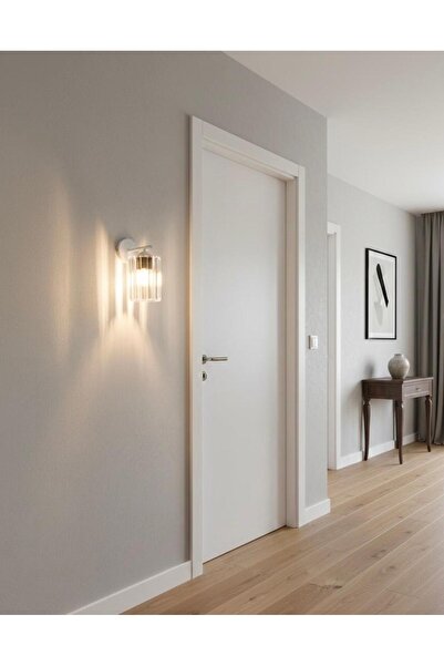 BİAVİZE KRİSTAL TAŞLI BEYAZ KROM DUVAR APLİK