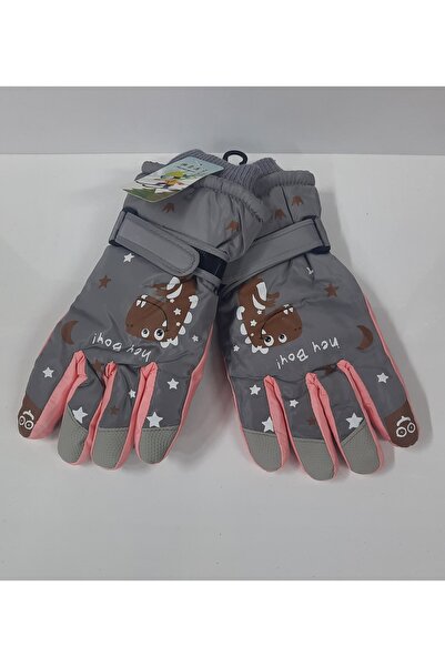ydn Dino Figürlü Çocuk Kar ve Kayak Eldiveni Su ve Rüzgar Geçirmez (7-11 yaş)
