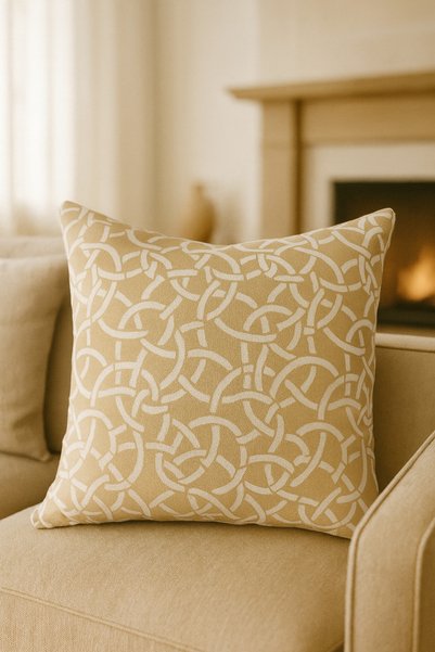 Uğur Home Ev Tekstili Modern Beige Decorative Throw Pillow Cover – Geometric Design, 43X43 cm - Hollis Beige