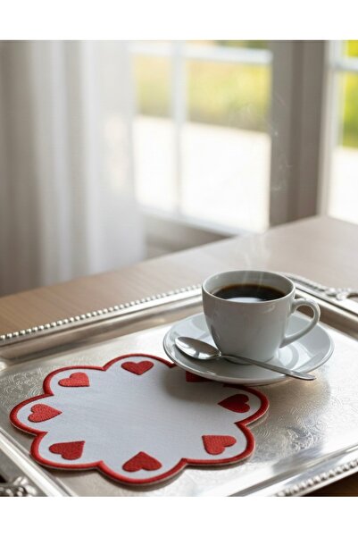 eva grup Kalp Çemberi – Nakışlı Kahve Yanı Peçetelik & Bardak Altlığı