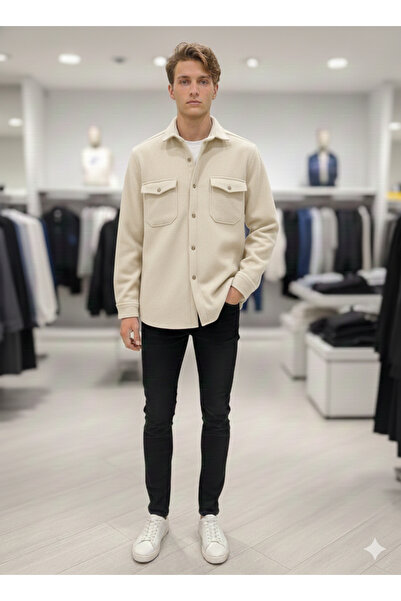 ATKGİYİM Erkek 5 renk cepli Oversize Görünümlü Kaşe Gömlek - Oduncu Tarzı Cek...