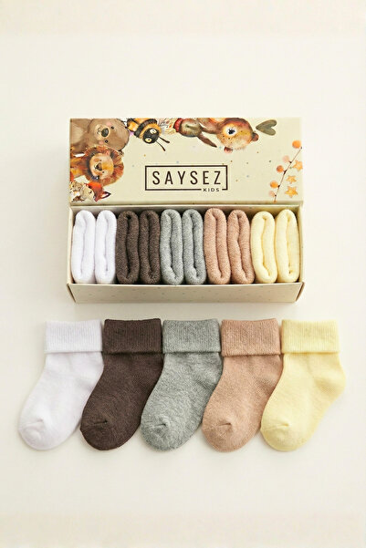 SAYSEZ جوارب للأطفال حديثي الولادة من القطن العضوي للجنسين مكونة من 5 قطع
