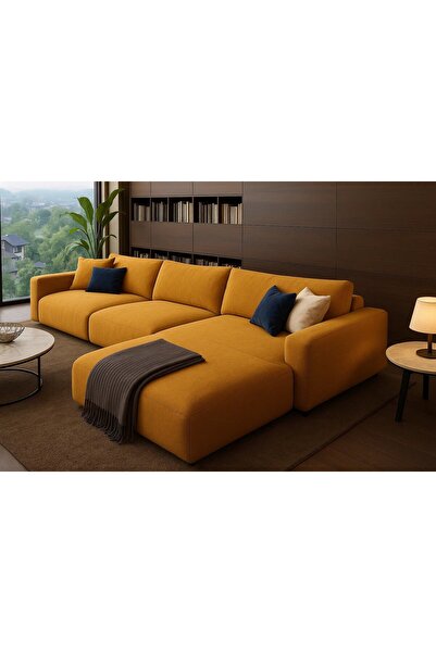 Palma homez | Mystic Oasis L-Shape Sofa Linen Fabric - Yellow