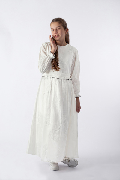 Pafim Girl's Suzene Embroidered Dress, 100% Cotton Hijab Dress with Elasticat...