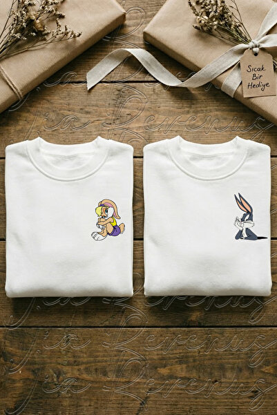 Vordevia Bugs and Lola Printed Unisex Oversized Crew Neck Sweatshirt Lover Co...