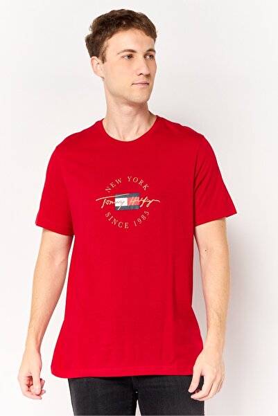 Tommy Hilfiger Men Crew Neck Short Sleeve Brand Logo T-Shirt, Red