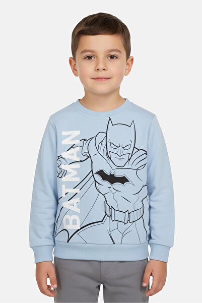 DC COMICS Toddlers Boy Crew Neck Long Sleeve Batman Sweatshirt, Light Blue