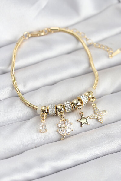 Skygo Gold Color Brass Clover Charmed Women's Bracelet - Tj-Bb8203