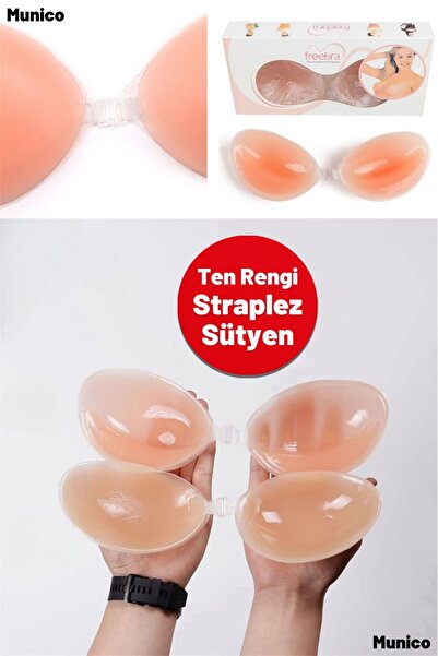 Munico Straplez Yapışkanlı Askısız Görünmez Silikon Sütyen Özel Günler Şeffaf...