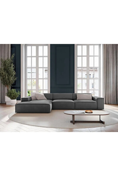 Palma homez Roibal |   L-Shaped Corner Sofa in Velvet and Swedish Wood - Arne...