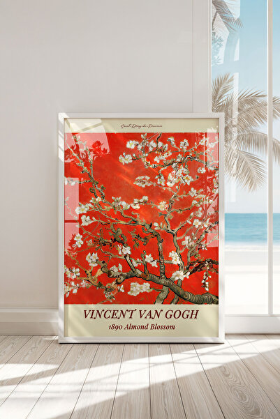 Buka Shops Çerçeveli Van Gogh "Kırmızı Badem Çiçekleri" Beyaz Tablo: Canlı Re...
