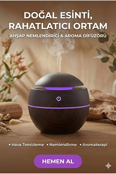 sonx Ahşap Görünümlü Aroma Difüzörü Hava Nemlendirici - 7 Renk LED Işıklı Ses...