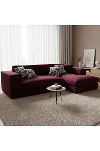 homejoyz | Velvet L-Shape Sofa – Swedish Wood – 280×170×85 cm - Burgundy