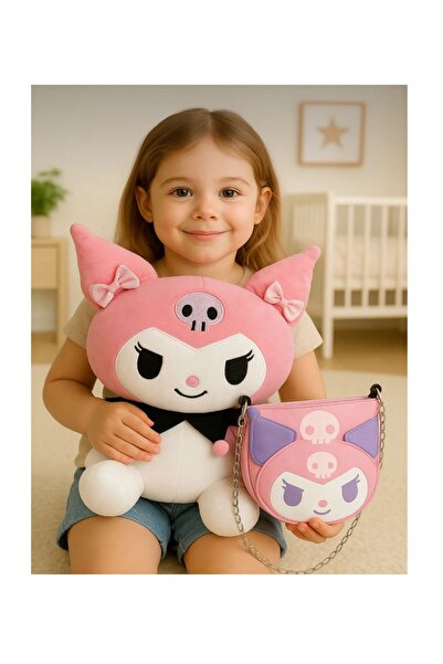 fenomen Kuromi Peluş Oyuncak 40 cm + Deri Çanta - Şık Hediye Seti