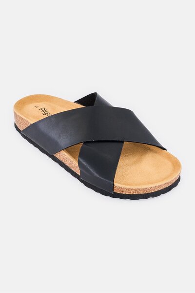 Algspar Men Leather Crisscross Slip On Sandals, Black
