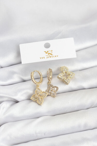 Skygo Brass Gold Color Clover Model Ysx Trio Earring Set - Tj-Bkp11552