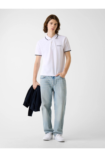 Guess Gj Regular Fit Embroidered Short Sleeve Striped Detail Polo Collar Men'...