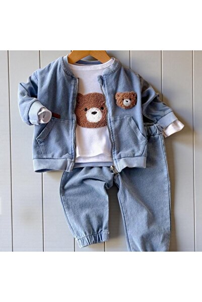 ALTINTAŞ BABY Teddy Bear Bear Embroidered Denim Look Knitted Fabric Transitio...