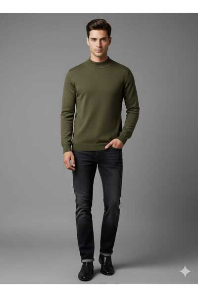 KMKkombin Men's Steel Knitted Slim Fit Plus Size Roll Neck Sports Sweater Eök