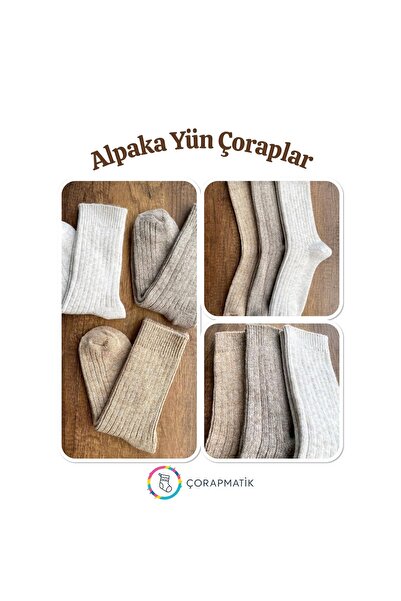 çorapmatik 3'lü Alpaka Yünlü Kışlık Soket Çorap Seti