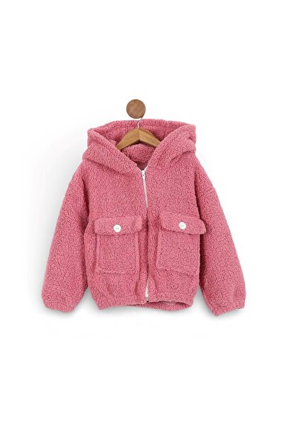 VOY KİDS Girl's Pocket Detailed, Winter Plush Lamb Cardigan, 5-6-7-8-9-10 Yea...