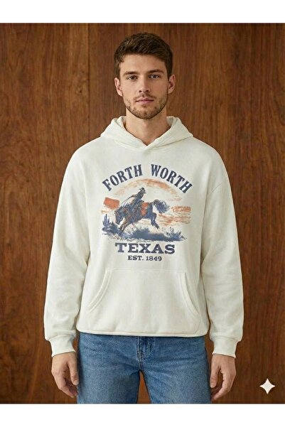 PENTHİLUS Printed Hooded Sweatshirt in Vintage Style. Cowboy Graphic Print- U...