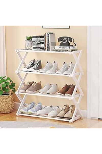 ecv رف أحذية قابل للطي بأربعة أرفف - منظم موفر للمساحة