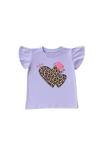 OEM Tricou pentru fete, mov cu inimioare, 8 ani