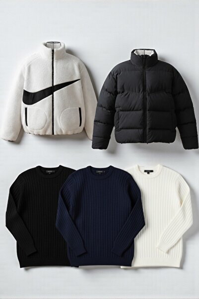 legends butik 4’lü Kışlık Kombin Seti | Çift Taraflı Şişme & Peluş Mont + 3’l...