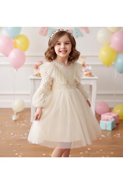 tuana Lace Detailed Long Sleeved Girl Dress
