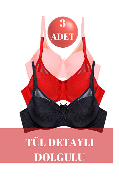 CHARM Tılsım Lingerie 3-Piece Women's Tulle Detailed Padded Bra