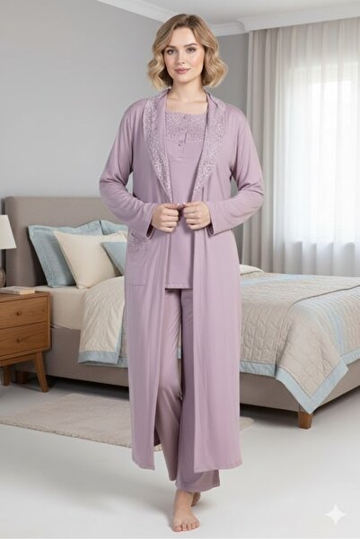 Lohusa Dünyasi Women's Shawl Collar Lace Maternity Pajama Set