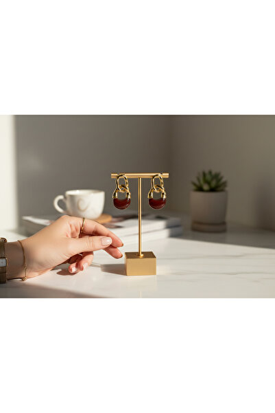 Marka Bordo Çelik Zincir Küpe