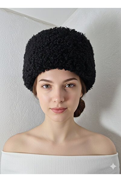 hoaryage Unisex Siyah Hakiki Kuzu Deri Astarlı Kafkas Kalpak Şapka, Koyun Pos...