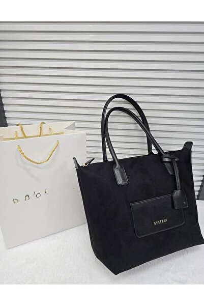 gül sezgin butik Women's Black Suede Shopper Large Volume Stylish Shoulder Bag