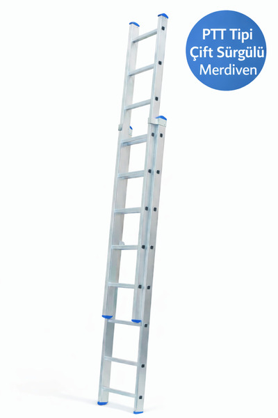 EGE AKROBAT 2x2.5 (5mt), 2x8 Basamak 2 Sürgülü Ptt Merdiven | Alüminyum | Pro...