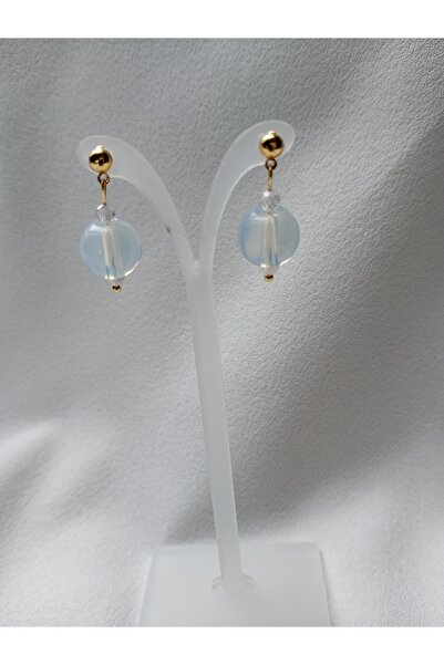 OEM Elegant white earrings with 12 mm Opalite and 18K gold plated studs