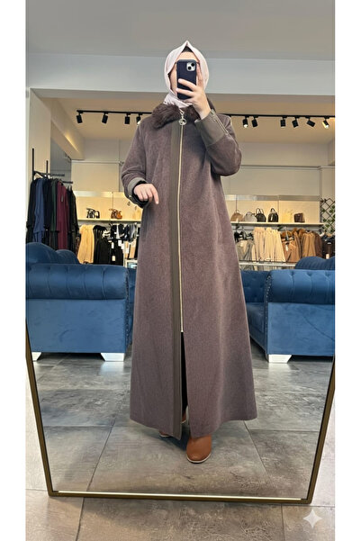 Zühre معطف نسائي بياقة فرو كامل الطول